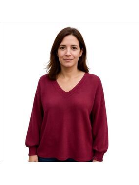 1.STATE Purple Ribbed Knit Puff Sleeve Sweater 1X